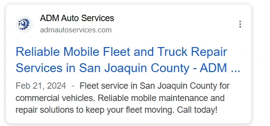 Kenneth Relox optimized ADM Auto Services meta description for Santa Joaquin location page